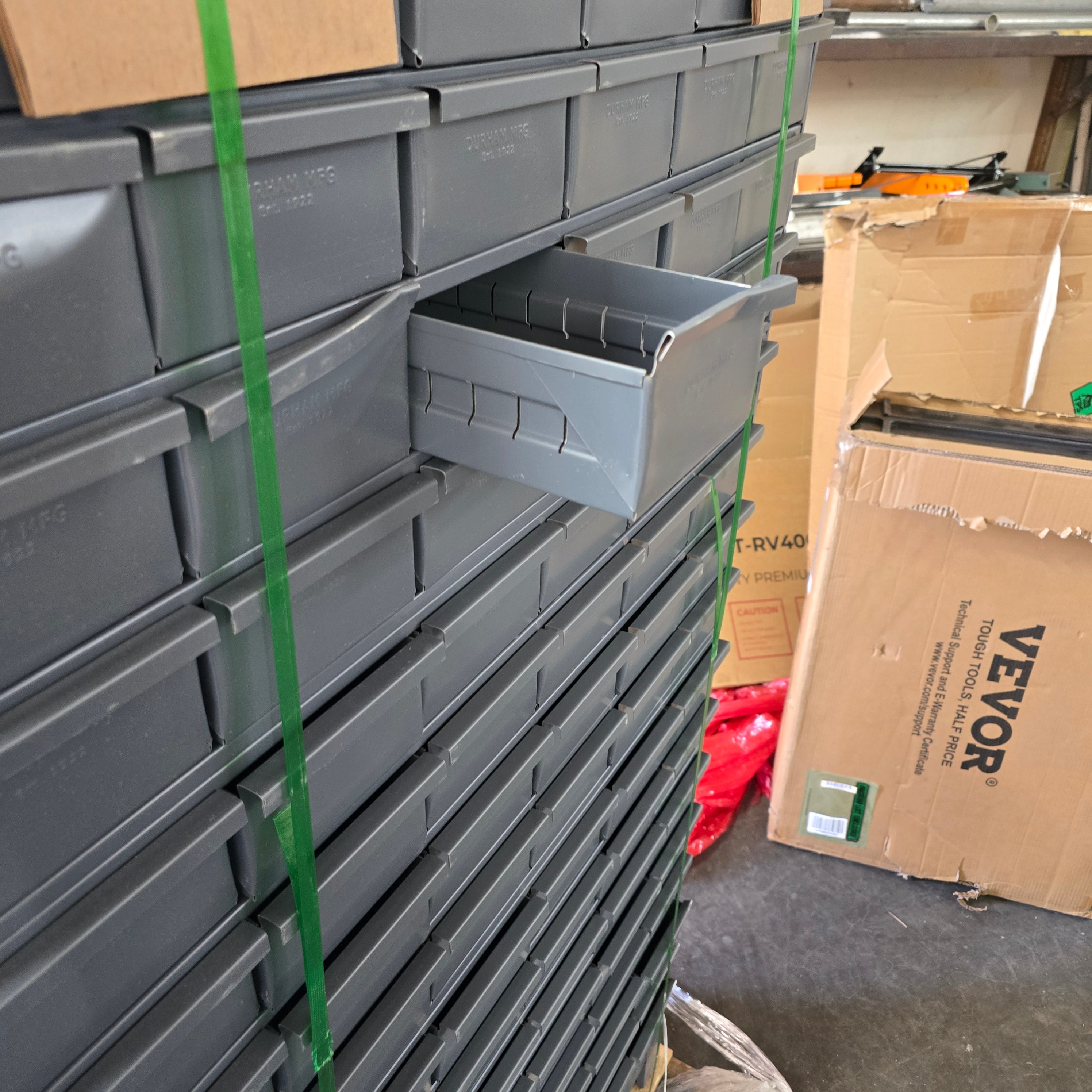 Rolled Steel 96 Drawer, 12-1/4" Length x 34-1/8" Width x 62-1/2" Height, Gray Powder Coat Finish