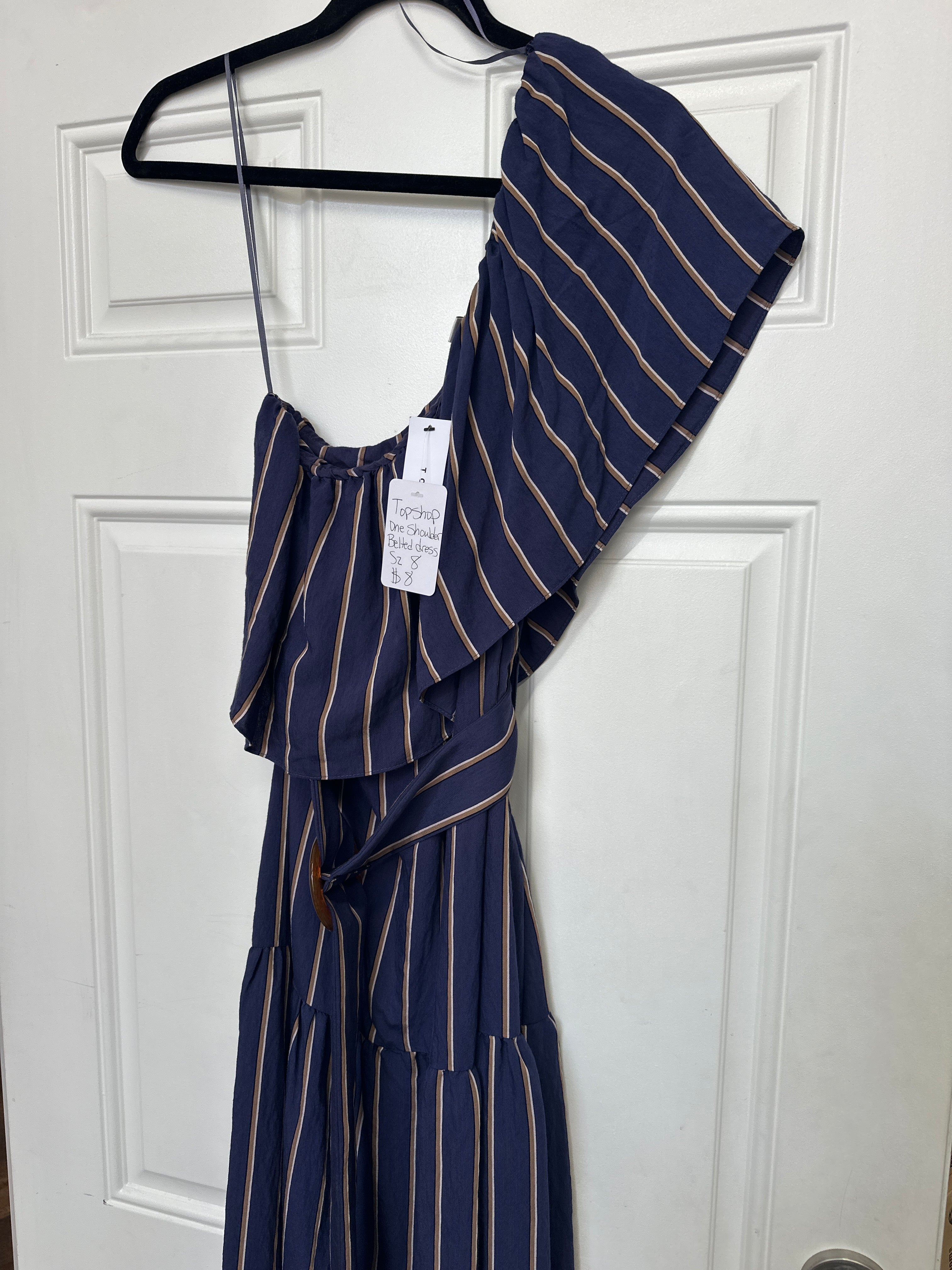 Topshop 1 Shoulder Belted Dress w/ Tags- Size 8