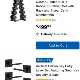 Centr 12-sided 210 lb. Rubber Dumbbell Set with Rack