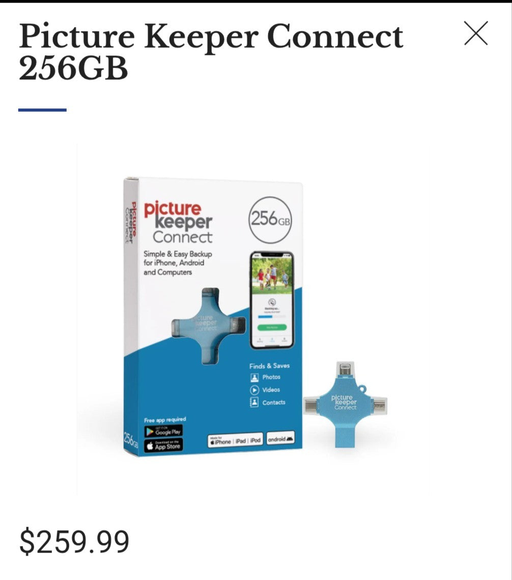 Picture Keeper Connect Photo & Video USB Flash Drive for Apple Android 256GB 7C