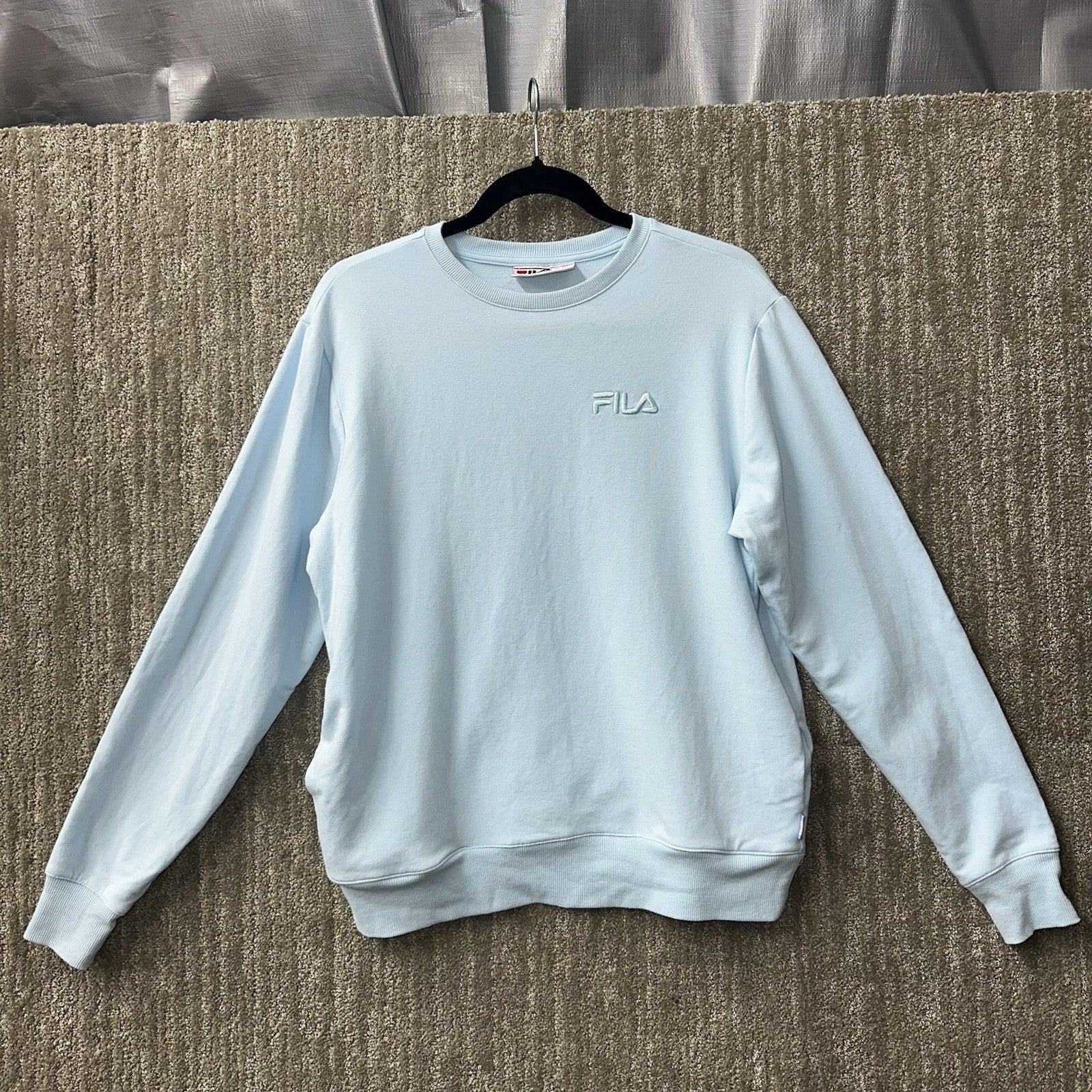 Fila Womens Sweatshirt Small Light Blue Crew Neck Pullover Pastel Pockets 0081