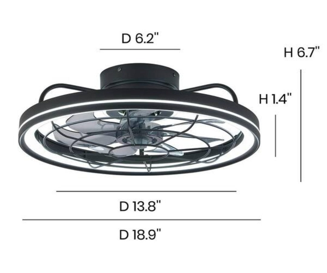 WDETR 19 in. Modern Flush Mount Ceiling Fan, LED Light and Remote Control 17A