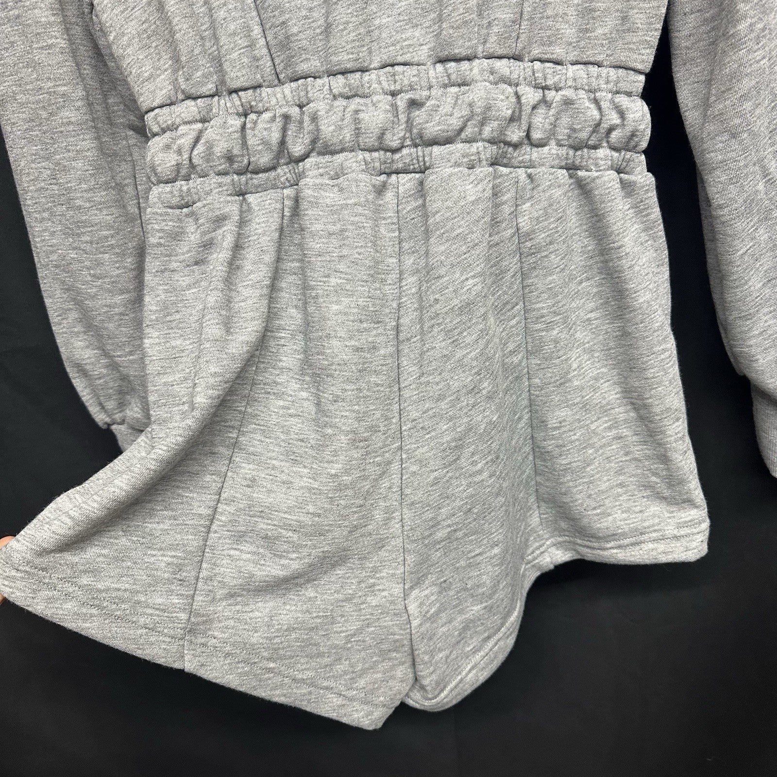 For Love & Lemons Small Gray Jumpsuit Shorts Long Sleeve Pockets Hoodie Zip 0083