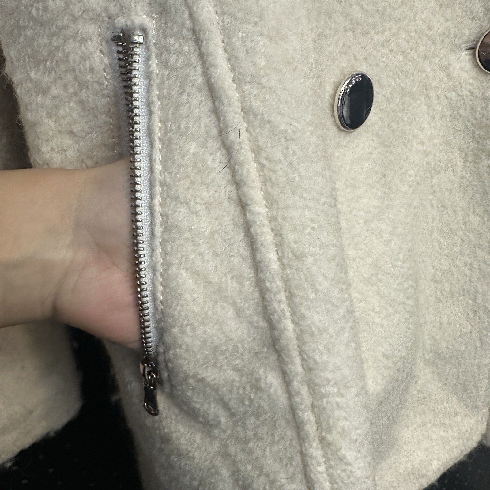 Women’s Small Guess Winter Cream Peacoat Faux Fur Shawl Collar Double Breasted