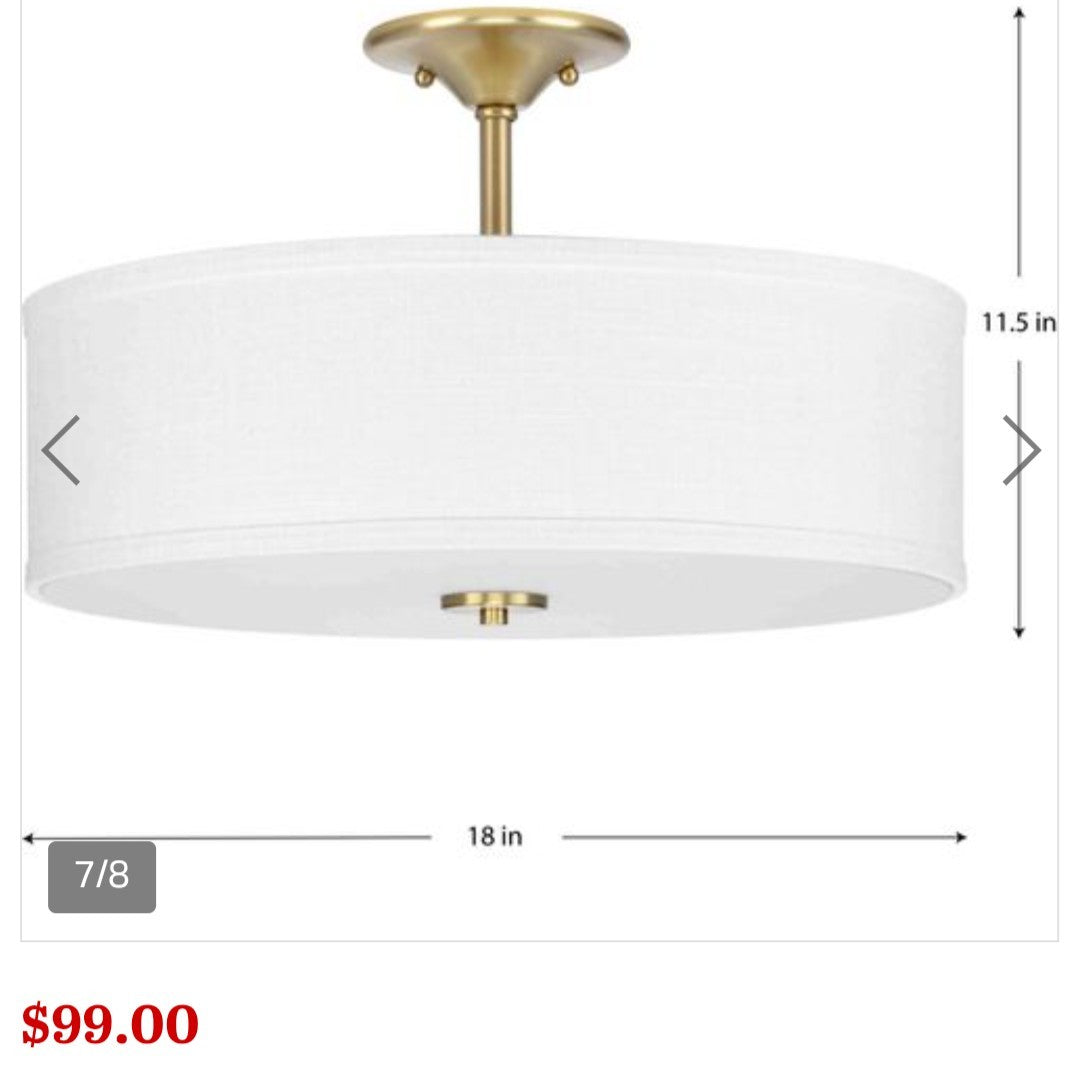 Progress Lighting Inspire 18" 3-Lt Brass Summer Linen Semi-Flush