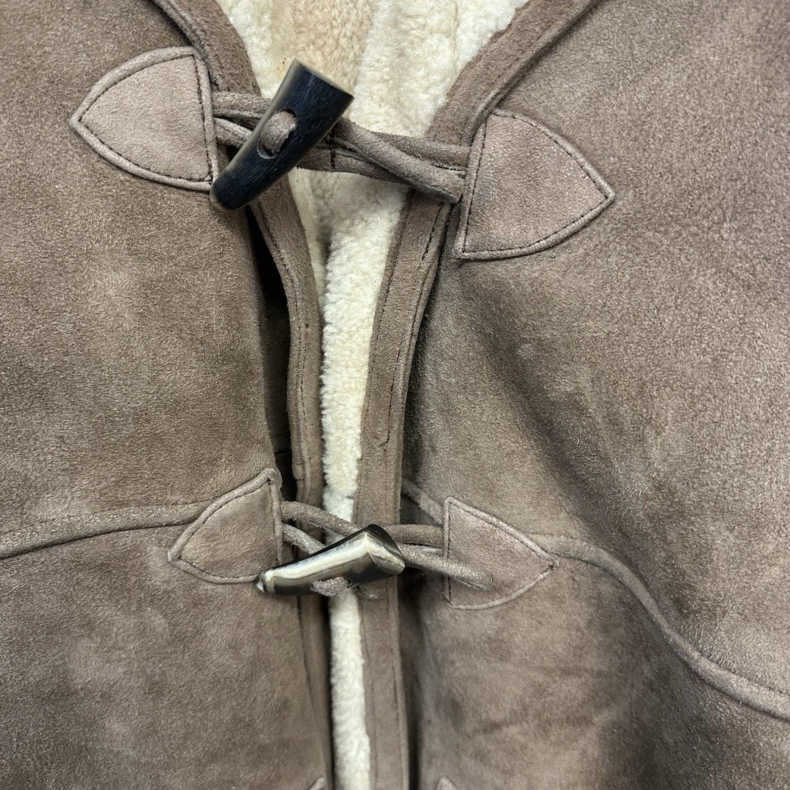 Women’s Lizsport 100% Genuine Shearling Suede Small Brown Coat Toggle Closure