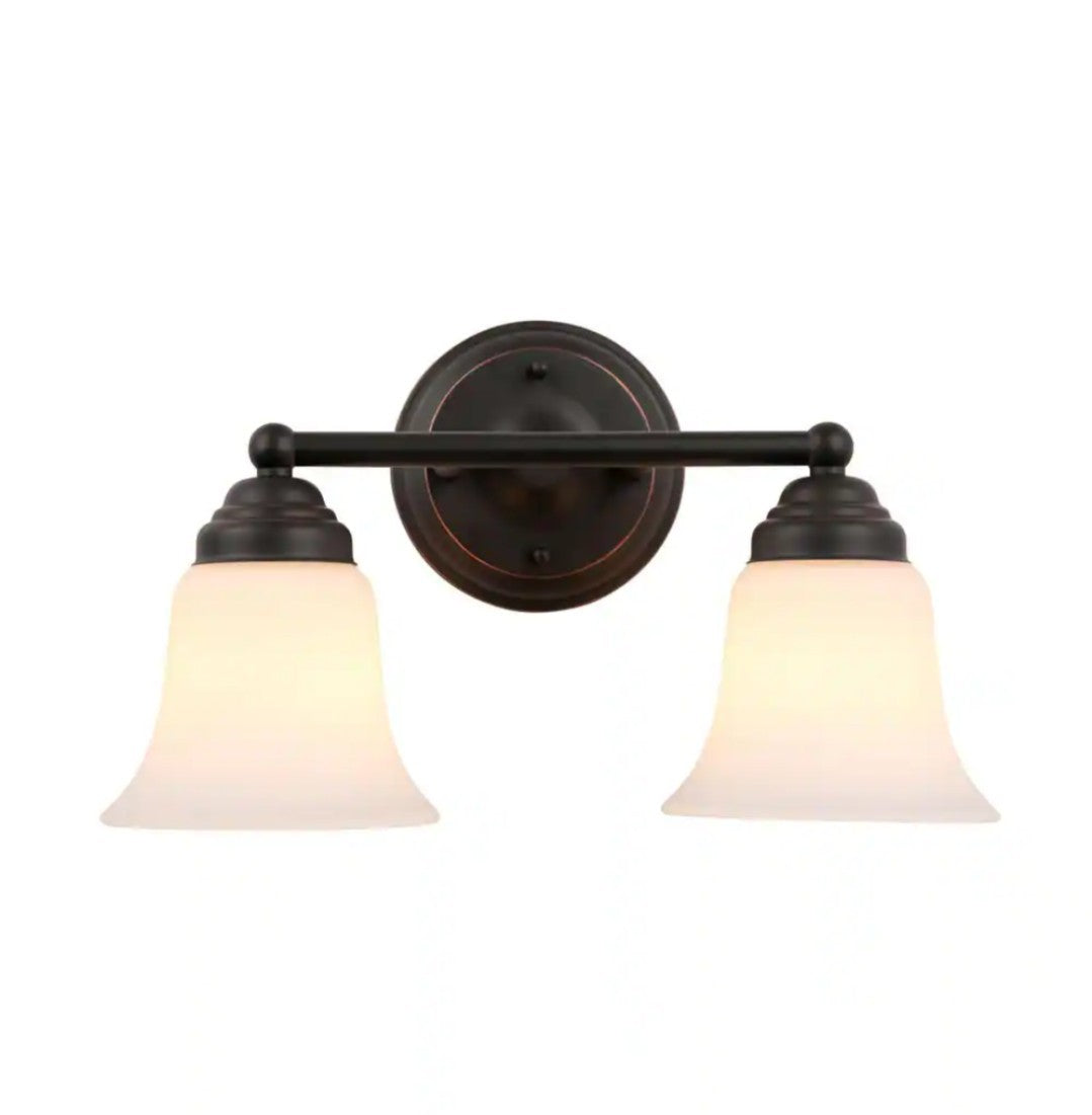 Hampton Bay Ashhurst 2-Light Oil Rubbed Bronze Vanity Light, Frosted Glass 3B