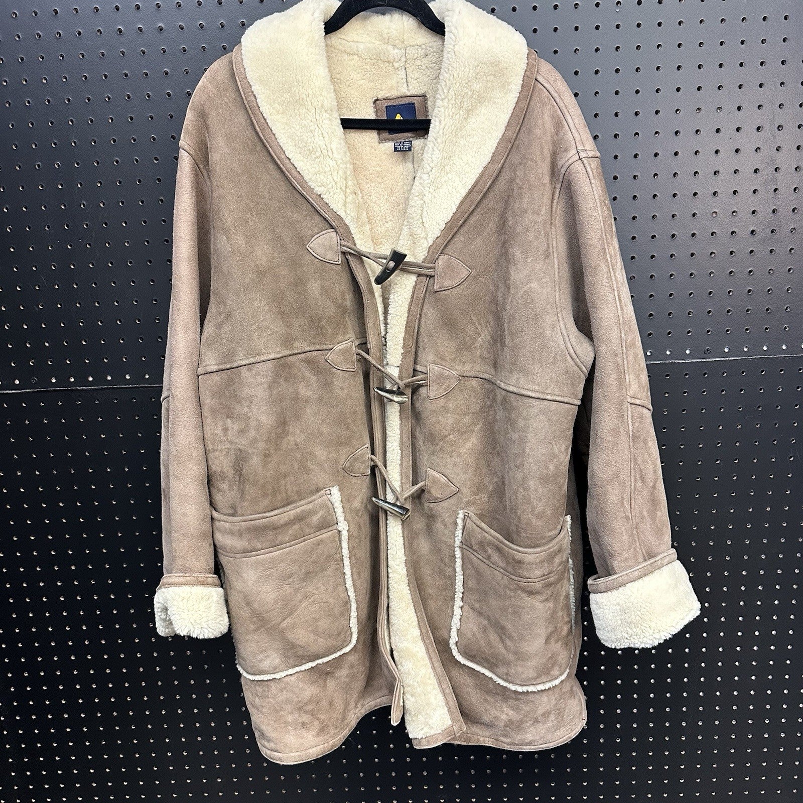 Women’s Lizsport 100% Genuine Shearling Suede Small Brown Coat Toggle Closure