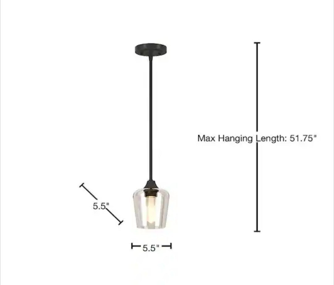 Hampton Bay Pavlen 5.5 in. 1-Light Black Mini Pendant with Clear Glass Shade 14D