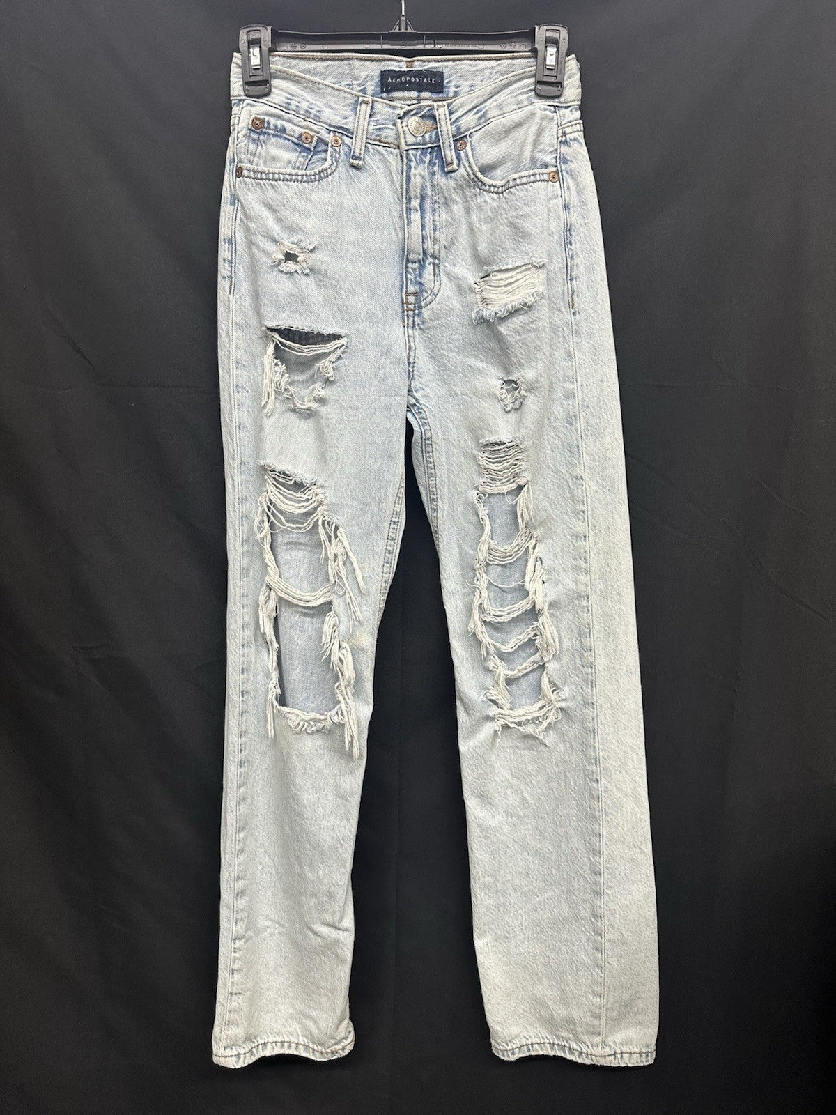 Aeropostale 80s Baggy Jeans Sz 00 Destroyed Distress Regular Light Wash (0021)