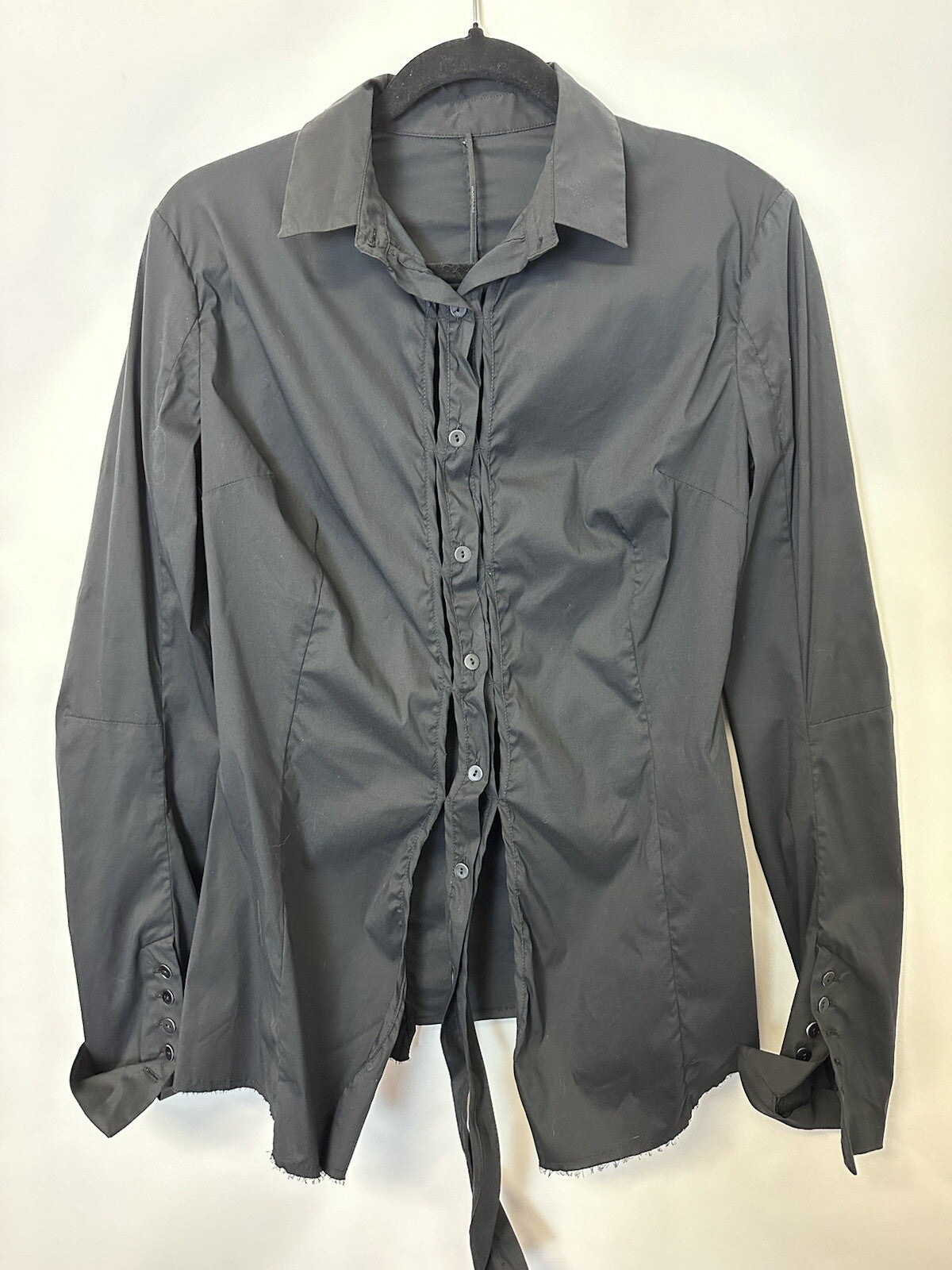 Masnada Italian Designer Black Long Sleeve Button Up Top Avant Garde Sz 6/42