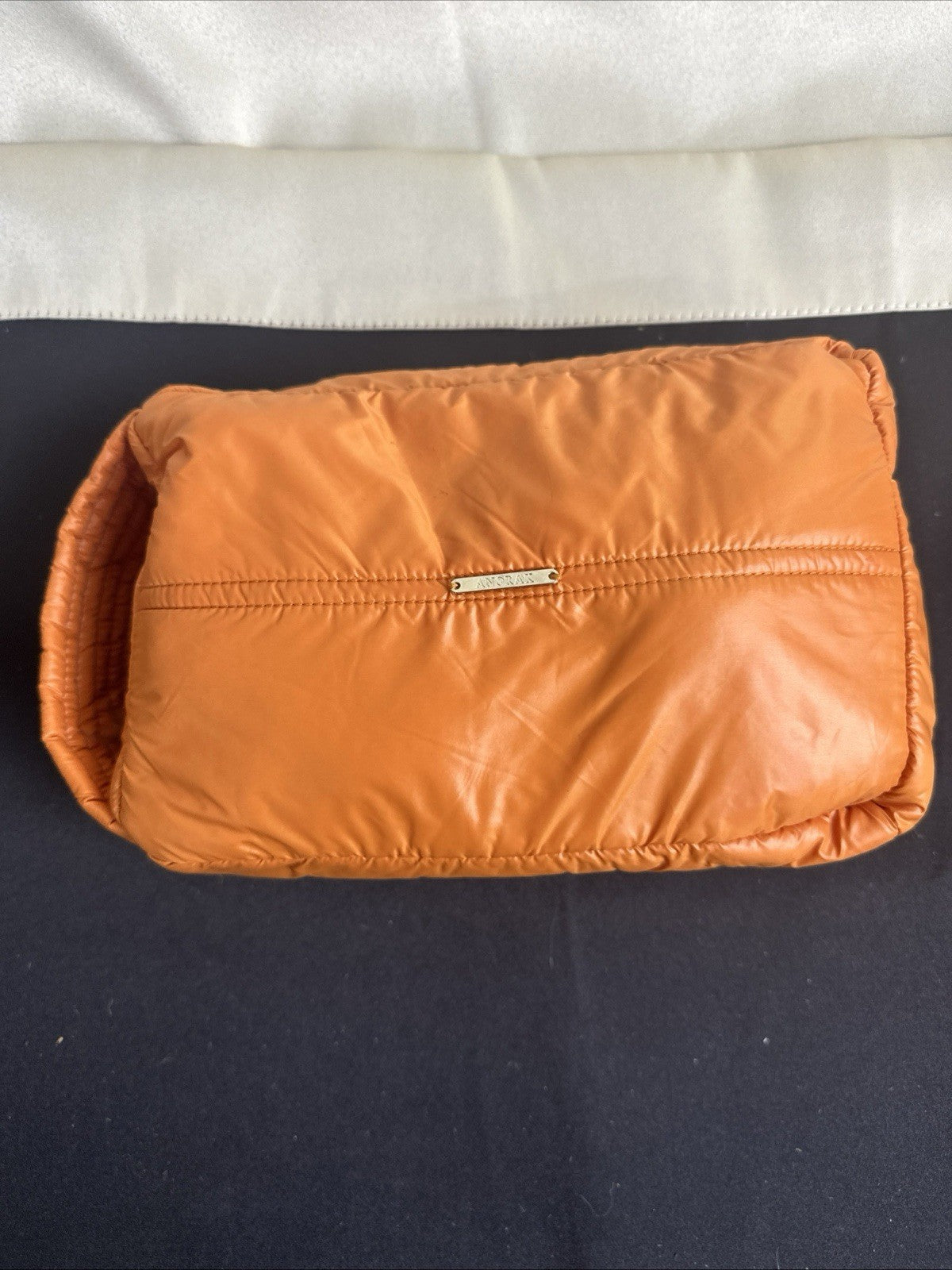 ANORAK Orange Puffy Travel Toiletry Bag Puffer Pouch Zipper Lightweight DownFill