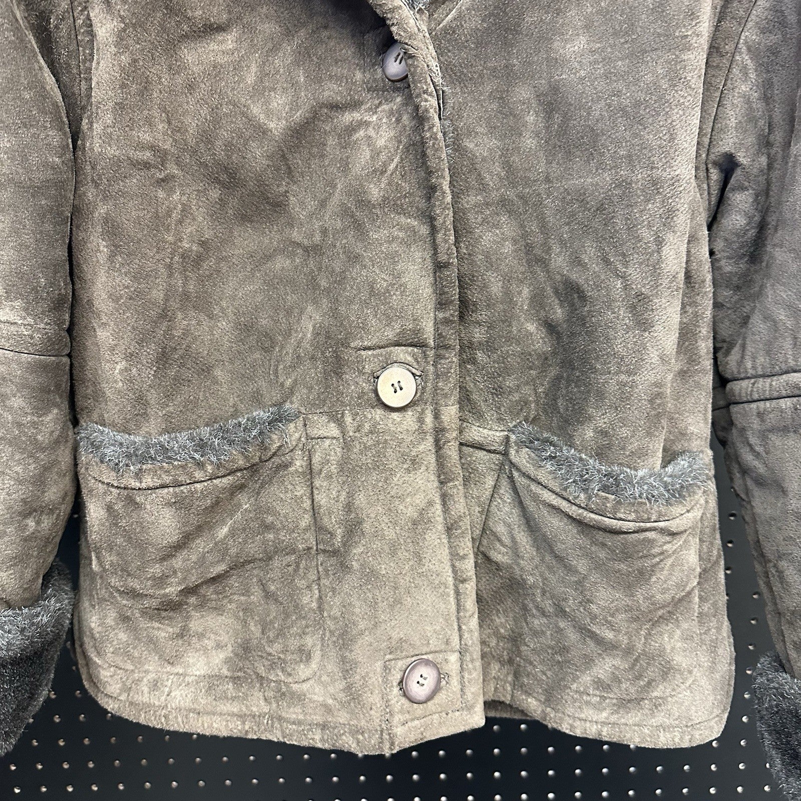 Women’s Colebrook & Co. Small Brown Leather Coat Faux Fur Lining