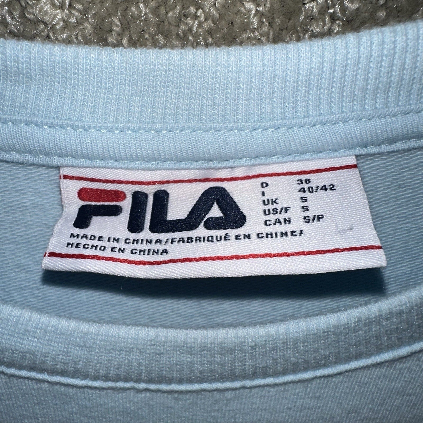 Fila Womens Sweatshirt Small Light Blue Crew Neck Pullover Pastel Pockets 0081
