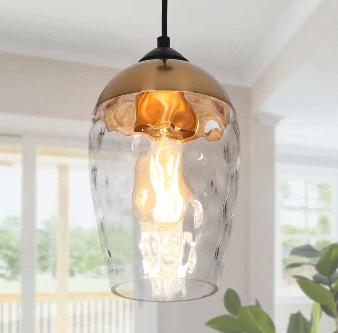 Zevni Brass Pendant Light, Water Glass, Black Modern Farmhouse Chandelier 10A