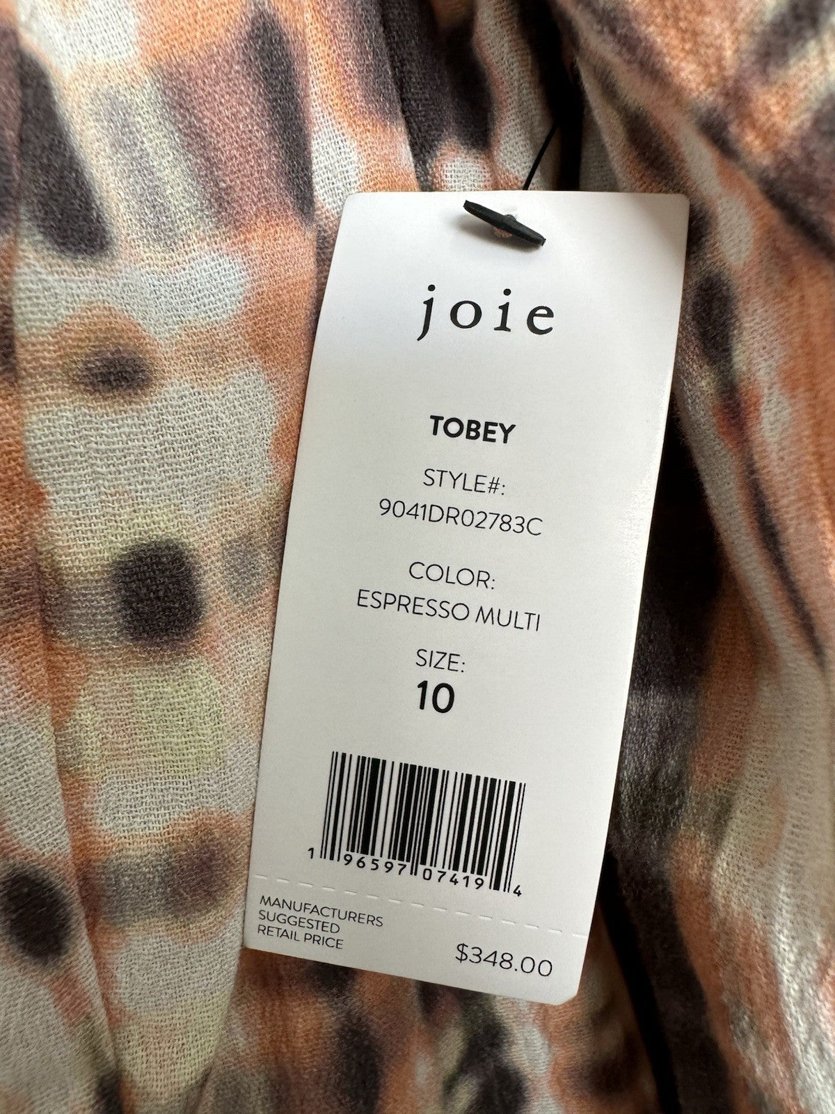 Joie Dress Womens 10 Tobey Espresso Multi Midi Maxi V Neck Cotton 3/4 Sleeve