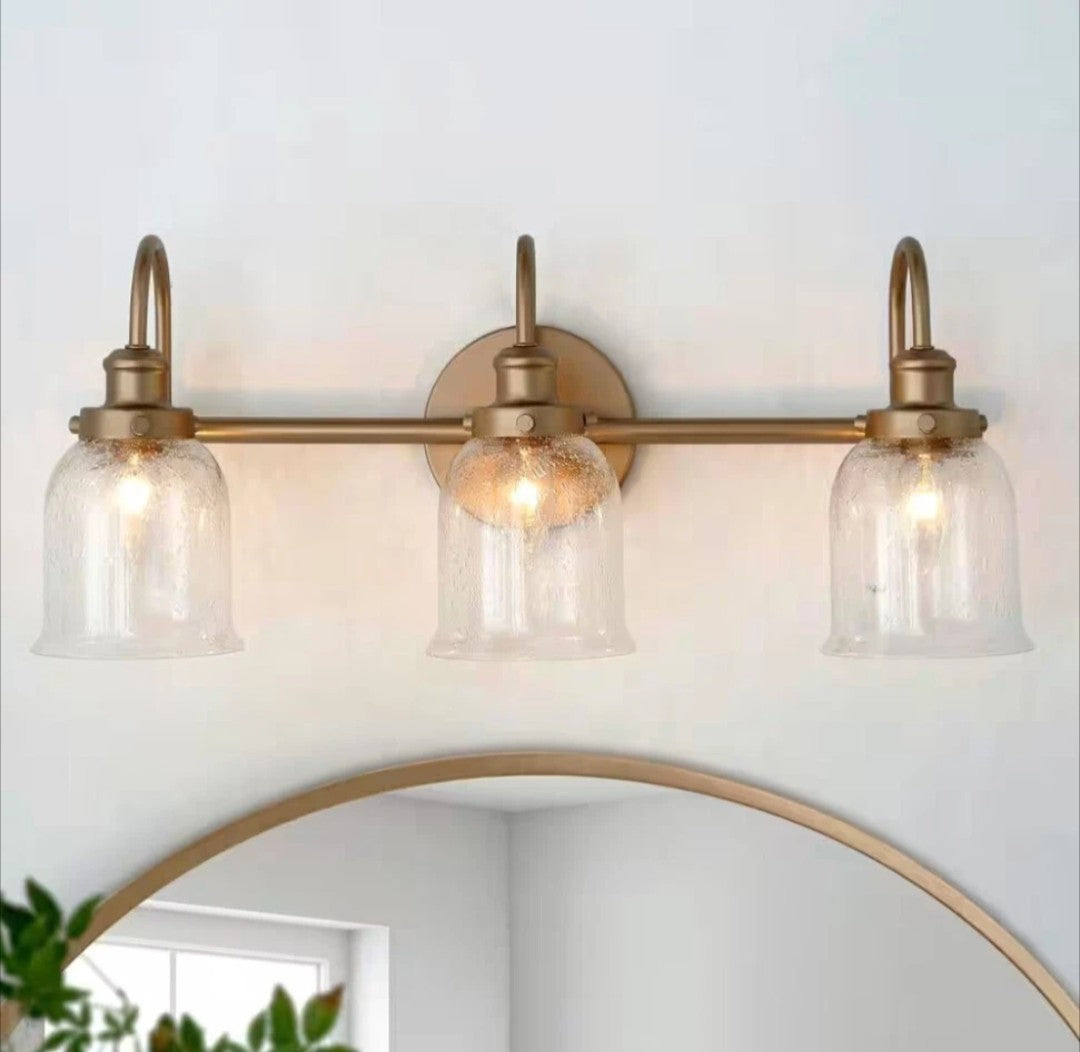 Brass Gold Bathroom Vanity Light 3-Light Dome Powder Room Wall Sconce Light 15D
