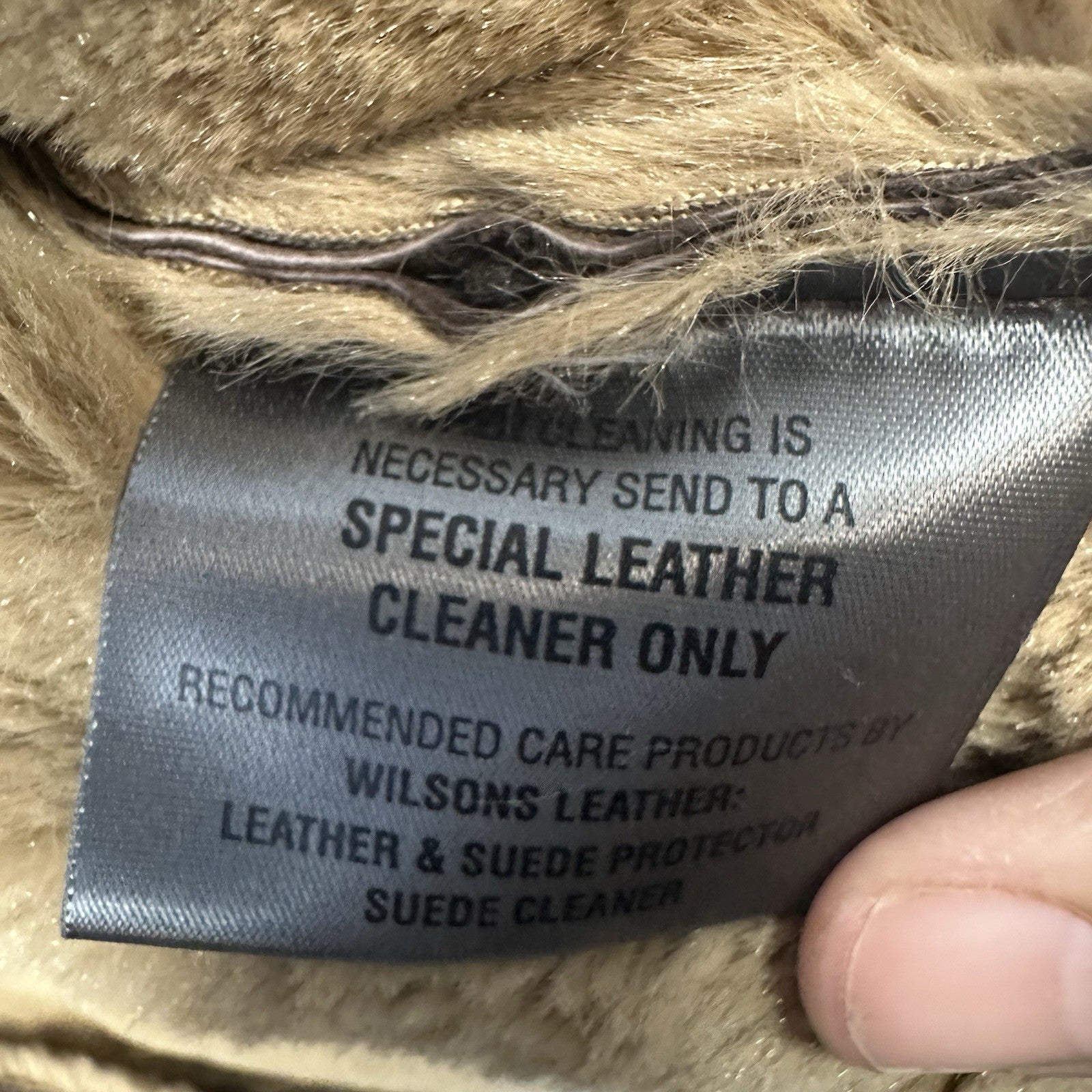 Wilsons Leather Women’s Brown Leather Faux Fur Collar Cuffs Shearling Jacket Med