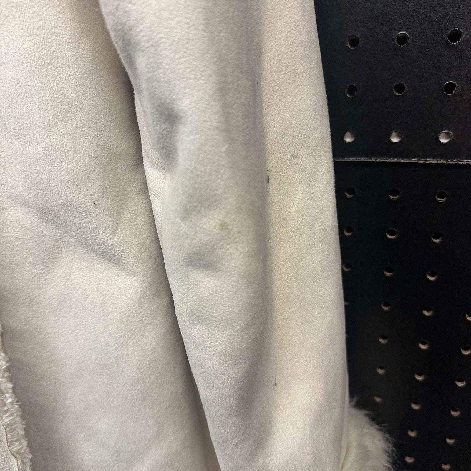 Women’s Vintage Guess Jeans Faux Suede Faux Fur Trim Coat Y2K Ivory/ Cream Glam