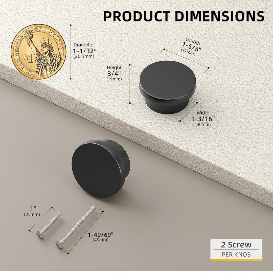6 Pack Black Cabinet Knobs Zinc Alloy Handles & Pulls for Kitchen Drawers 2B