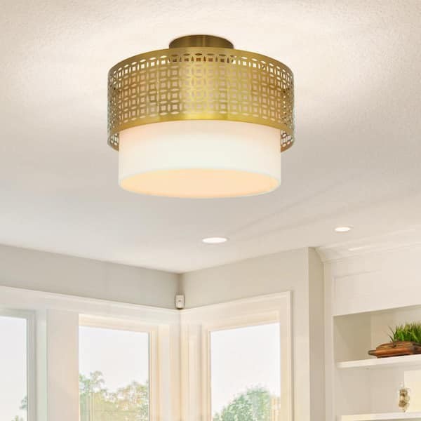 River of Goods Lorelei 13 in. Gold Drum Semi-Flush Mount Ceiling Light 8E