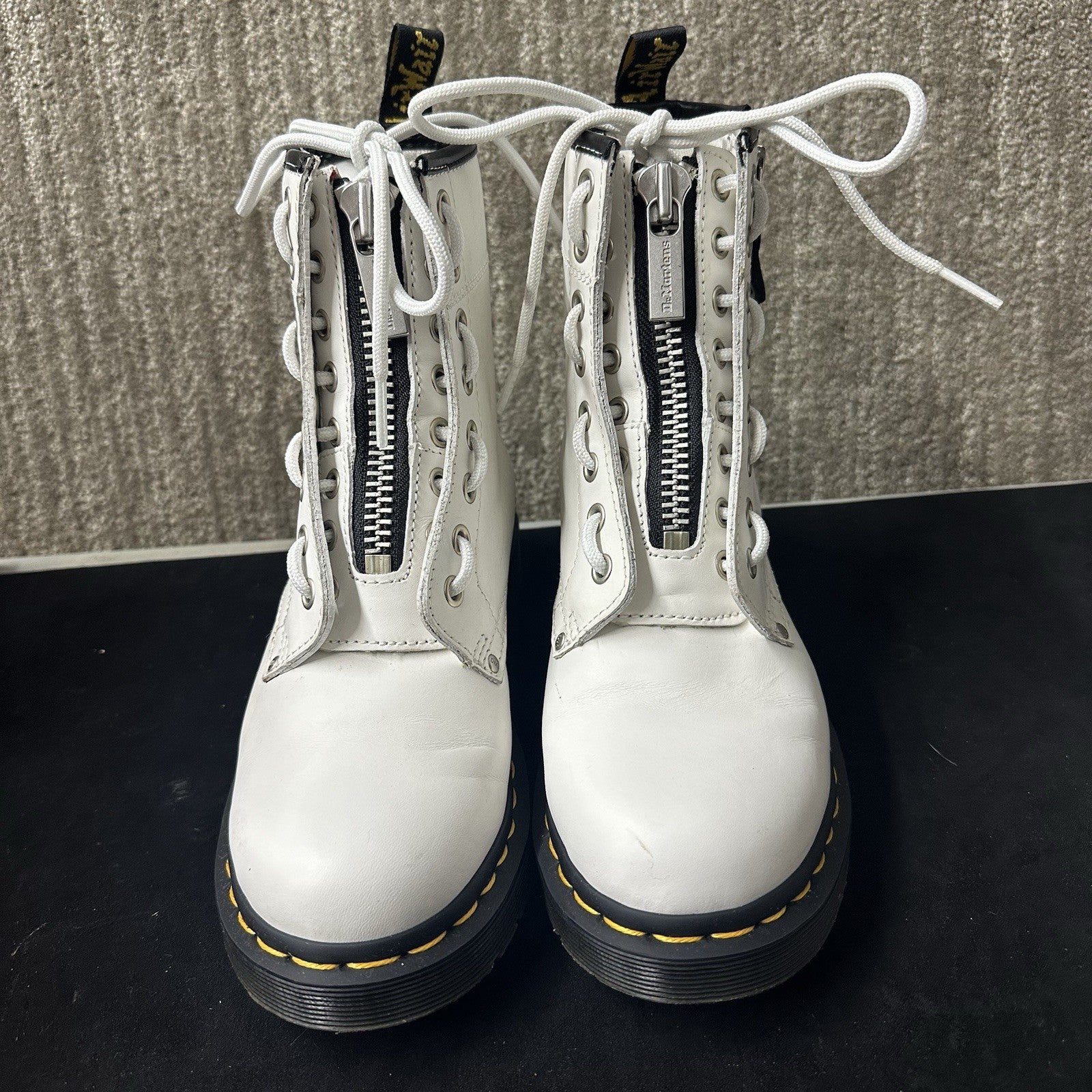 Dr. Doc Martens Twin-Zip White Leather Boots 7 Eye Air Wair Soles Without Box 5c