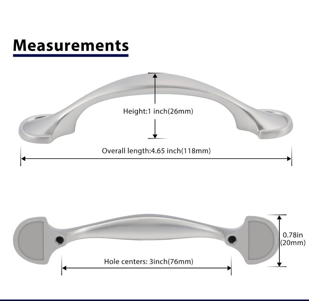 10 Pack 3 Inch Brushed Nickel Cabinet Pulls Kitchen Drawer Handles 1D