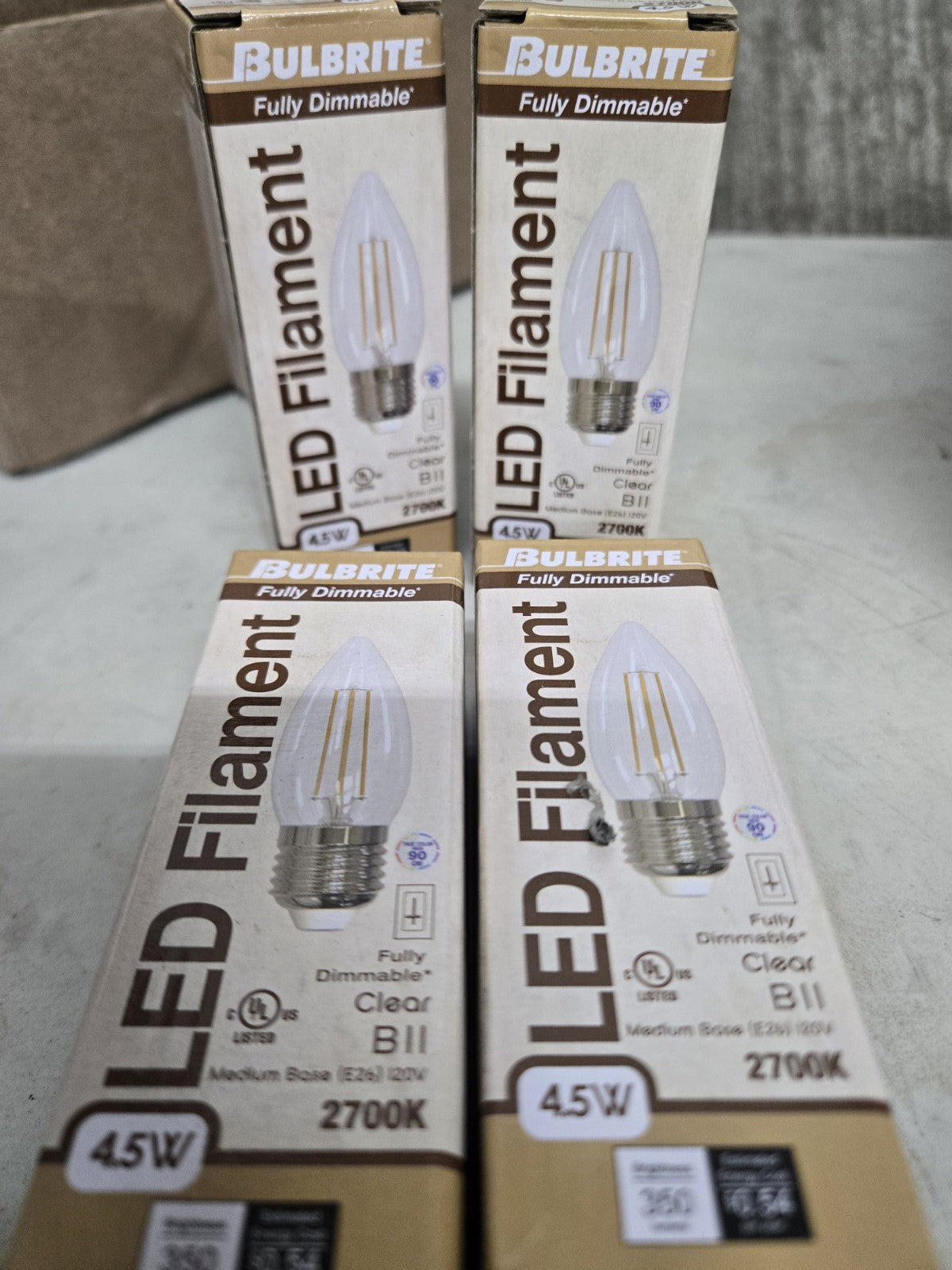 Bulbrite 776862, 4-Pack 4.5 Watt Filament LED Light Bulb, E26 Standard Base 1D
