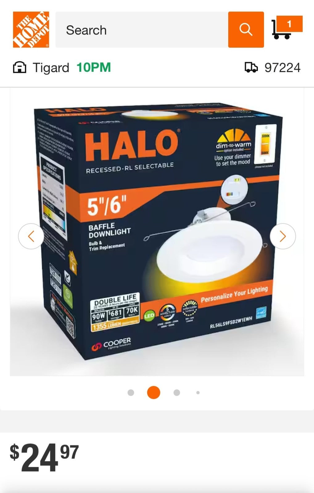 RL56 Series 5/6 in. Recessed LED retrofit module Selectable CCT and Lumens 1D