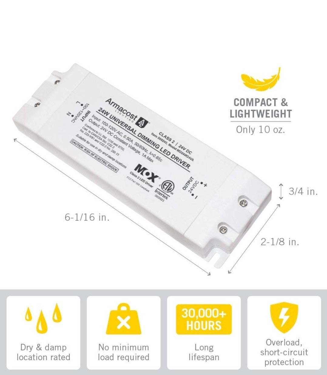 Armacost Lighting 860240 for LED Lighting, with removable AC cord, 24 Watt 8D
