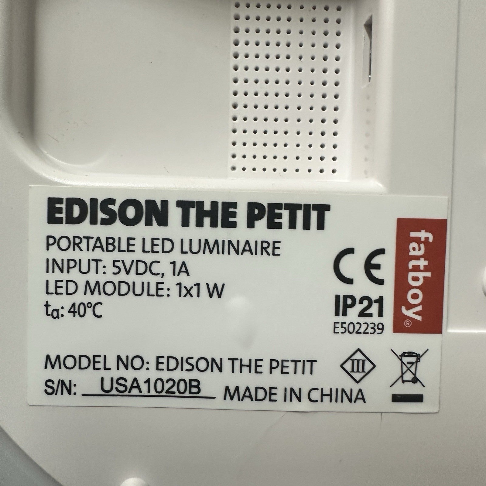 Edison The Petit Lamp Rechargeable Portable LED Light, White (No Charger) (9c)