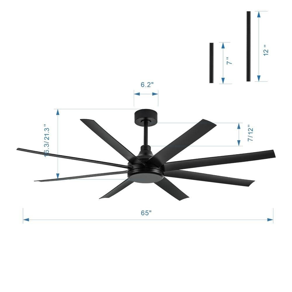 Melissa 65 in. 6 Fan Speeds Ceiling Fan in Black with Remote Control Included 5C