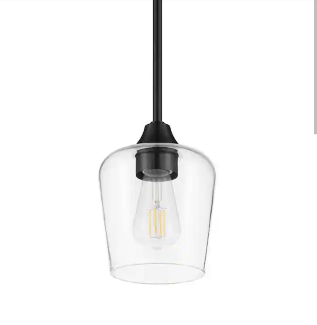 Hampton Bay Pavlen 5.5 in. 1-Light Black Mini Pendant with Clear Glass Shade 14D