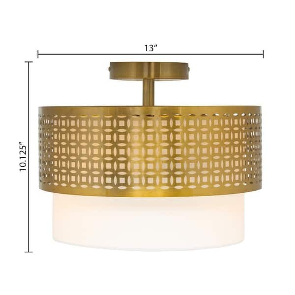 River of Goods Lorelei 13 in. Gold Drum Semi-Flush Mount Ceiling Light 8E