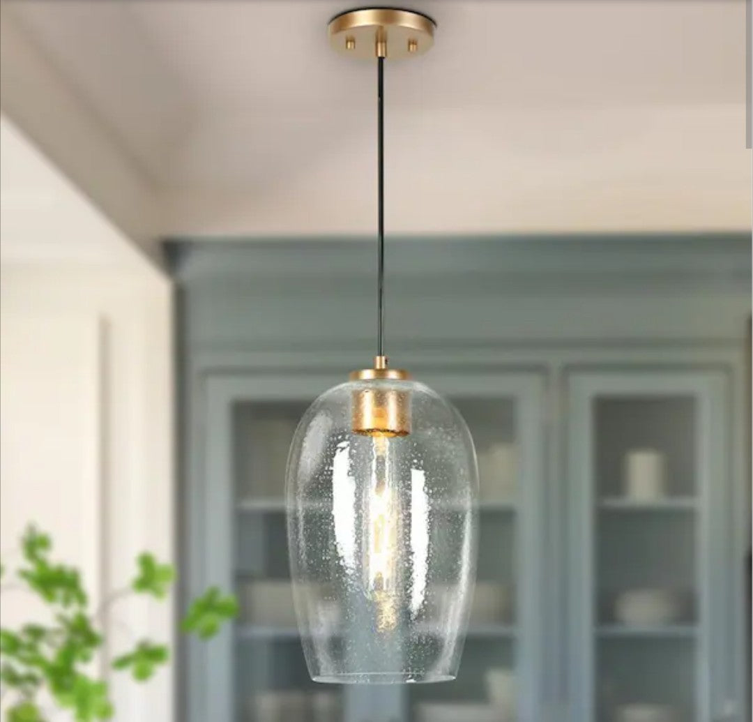 LNC Modern 60-Watt 1-Light Gold Oval Pendant Light with Glass Shade 14C
