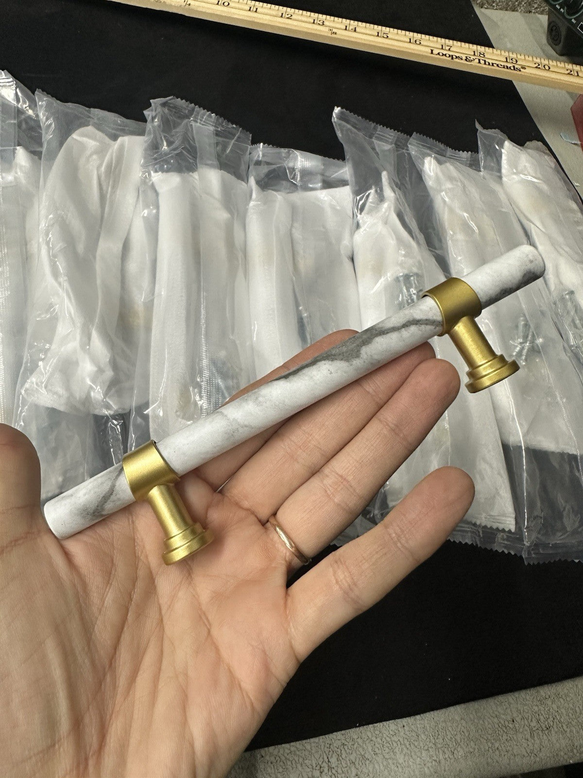 Rergy 8 Pack Gold&Marble Drawer Pulls 4” Handles Zinc Aluminum Alloy Hardware 8C
