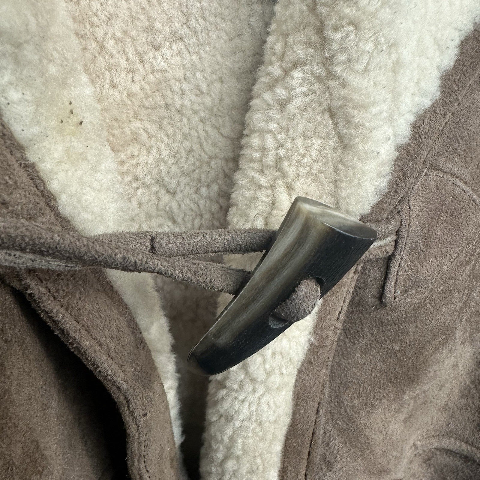 Women’s Lizsport 100% Genuine Shearling Suede Small Brown Coat Toggle Closure