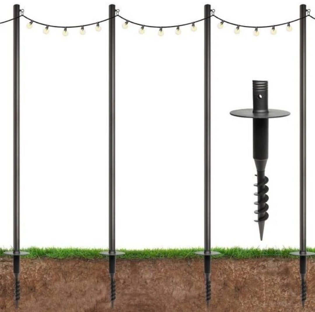 EXCELLO GLOBAL PRODUCTS Four 10 ft Premium String Light Poles For Grass/Dirt 18C