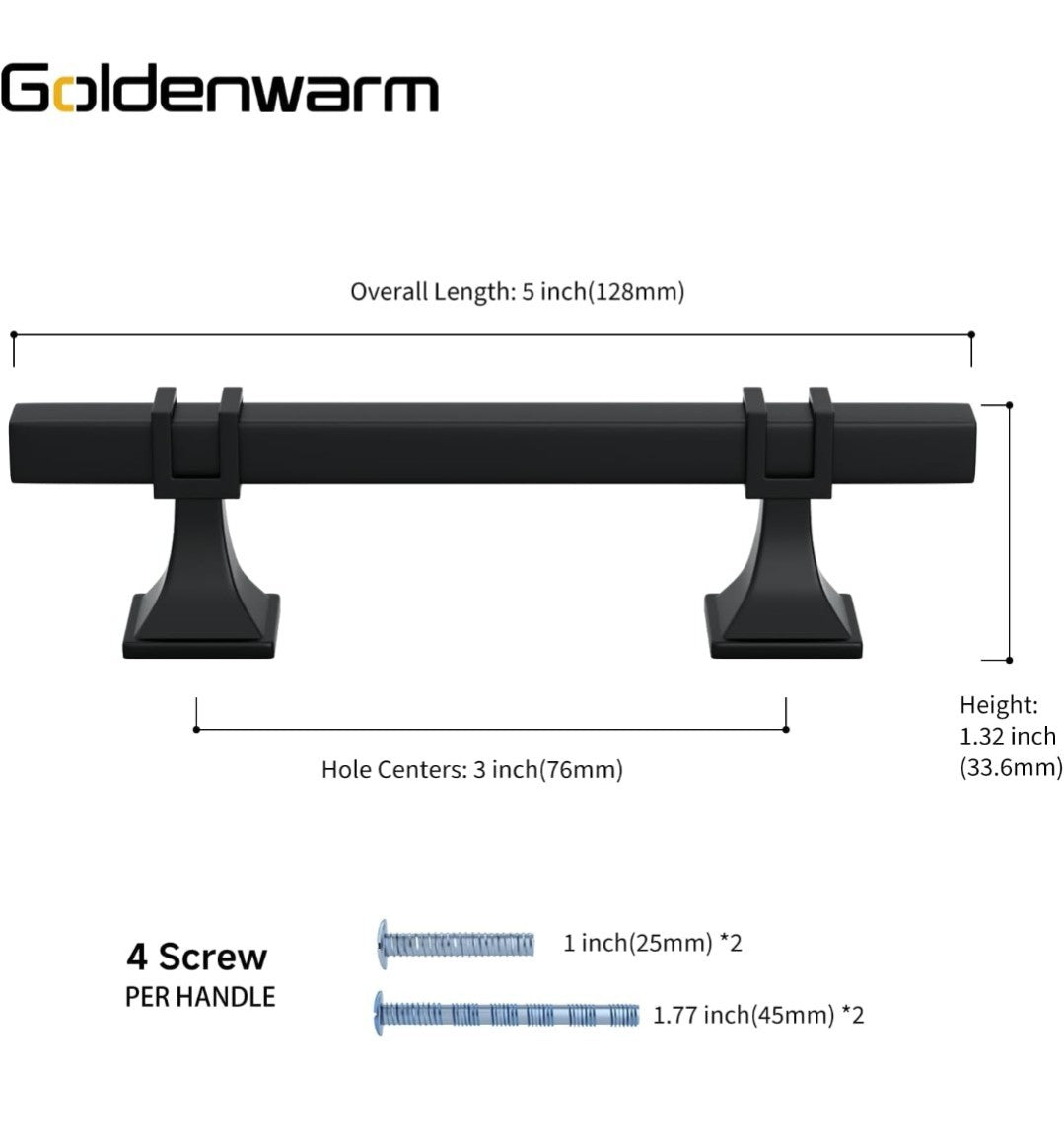 goldenwarm 6 Pack Black Cabinet Handles 3 Inch Kitchen Hardware Handles 7B