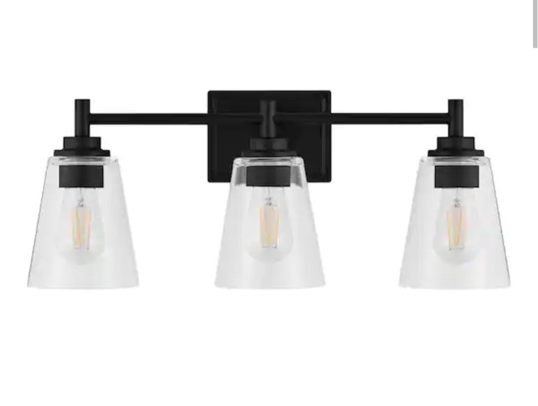 Hampton Bay Wakefield 22 in. 3-Light Black Modern Vanity, Clear Glass Shades 14A
