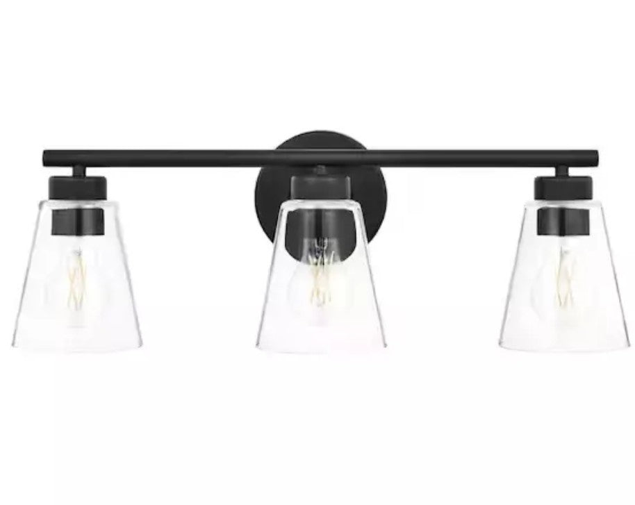 Hampton Bay Eastburn 22" 3-Light Black Vanity Light Clear Glass HD32661C3 13D