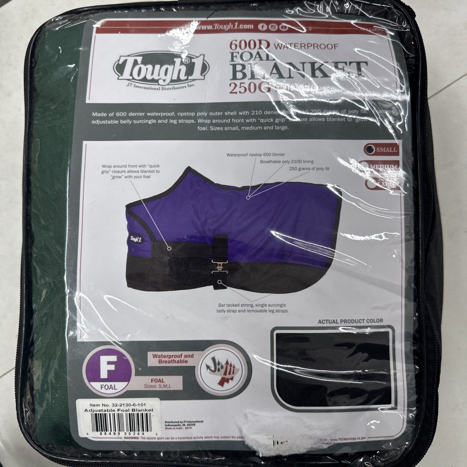 Tough-1 600D Waterproof Foal Blanket Poly Adjustable Size Small Black Green (5A)