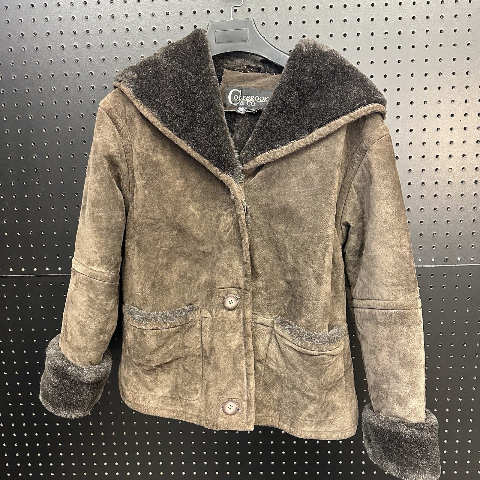 Women’s Colebrook & Co. Small Brown Leather Coat Faux Fur Lining