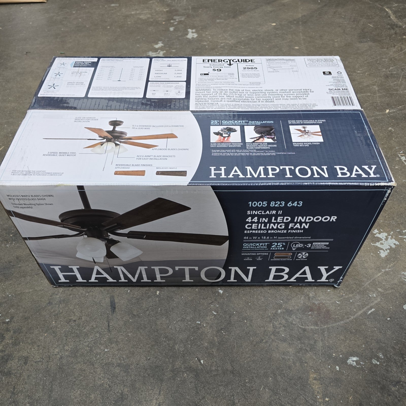 Hampton Bay Sinclair II 44 in. Indoor Oil Rubbed Bronze LED Ceiling Fan 20A