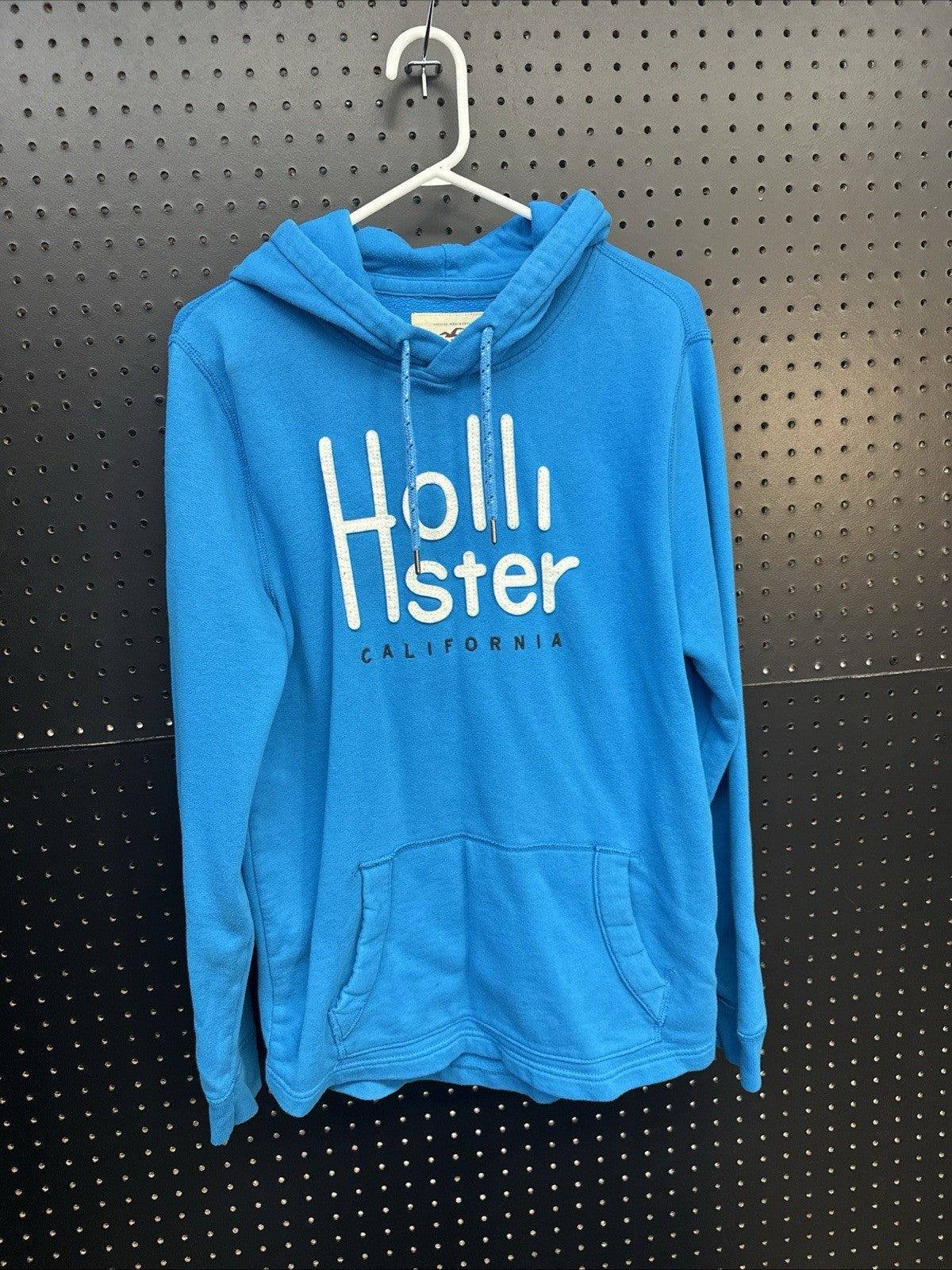 Hollister Hoodie Mens Medium Blue Pullover Sweatshirt Long Sleeve Drawstring Y2K
