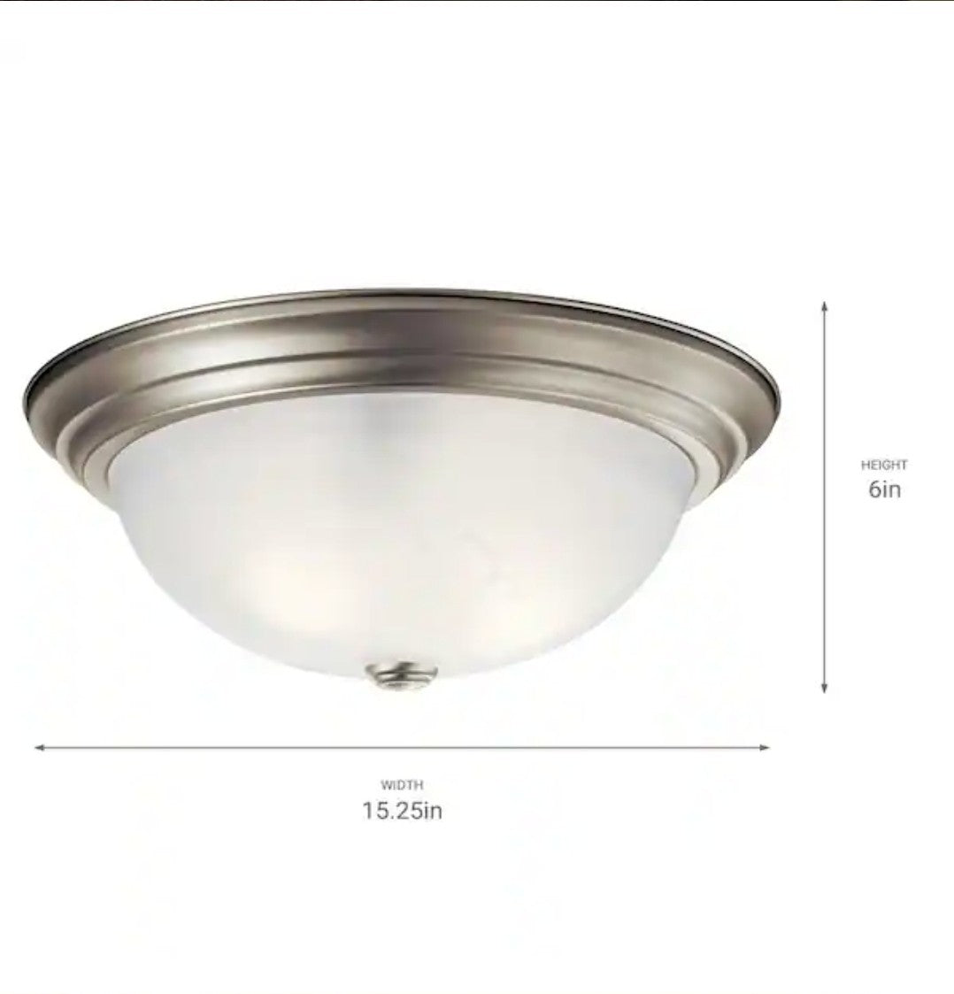 KICHLER 15.25 in. 3-Light Brushed Nickel Flush Mount Light w/ Stain Glass 10A