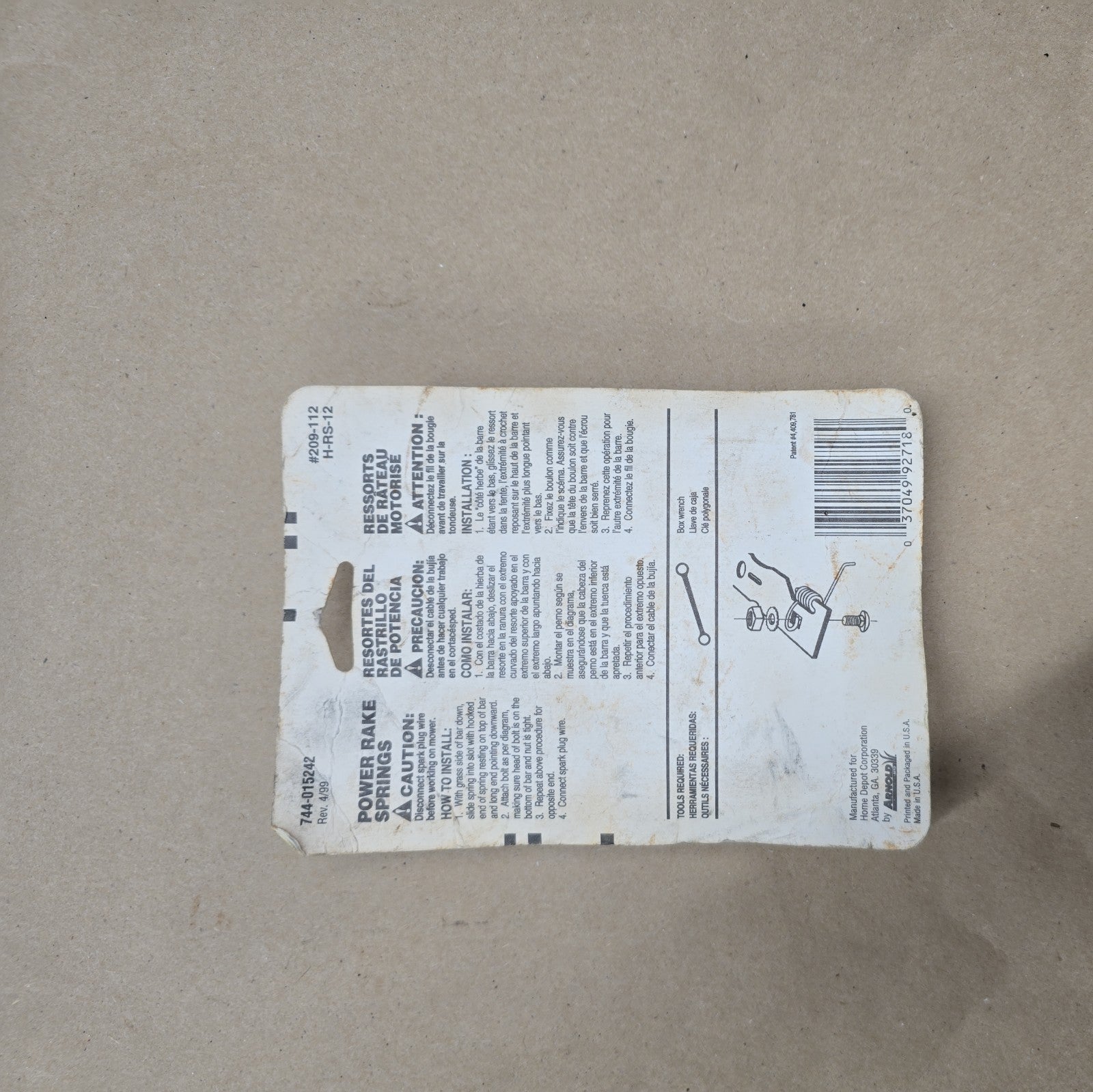 POWER RAKE SPRINGS MOWER REPLACEMENT PART NEW #209-112 H-RS-12