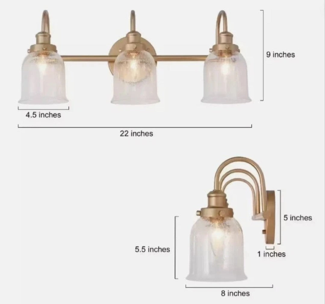 Brass Gold Bathroom Vanity Light 3-Light Dome Powder Room Wall Sconce Light 15D
