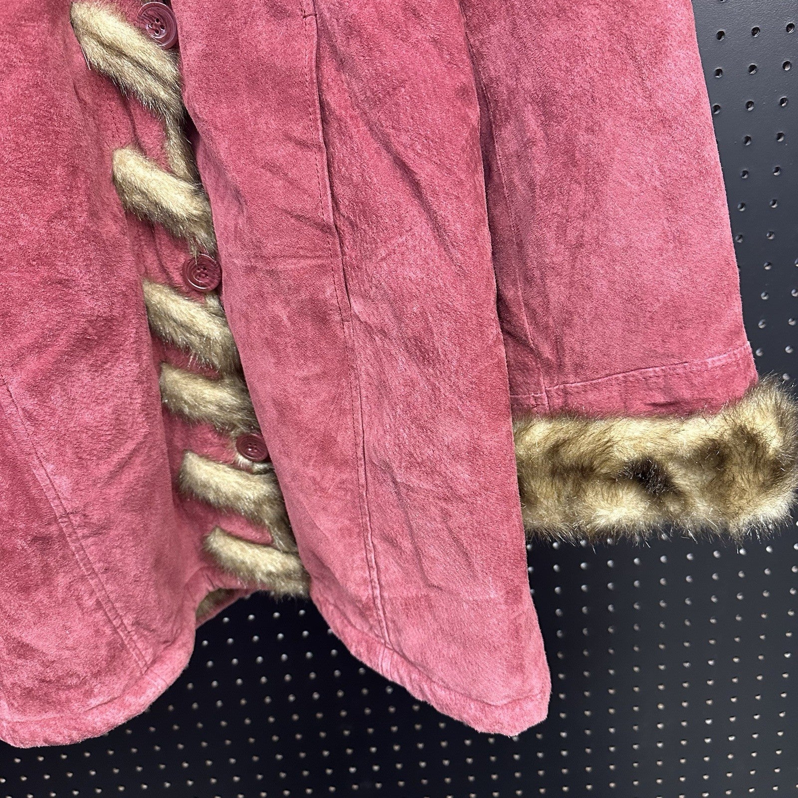 Vintage Dennis Basso Women's Burgundy Suede Leather Faux Fur Lined Coat Medium