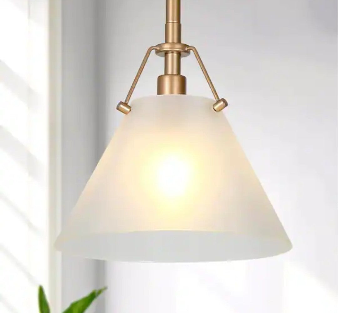 Uolfin Mid-Century Modern Cone Kitchen Island Pendant Light, Frosted Glass 12C